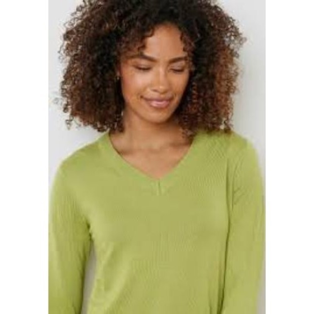 Pendleton Sweater Women's Medium Lime Green Knit‎ V-Neck Ribbed Cuff Pullover